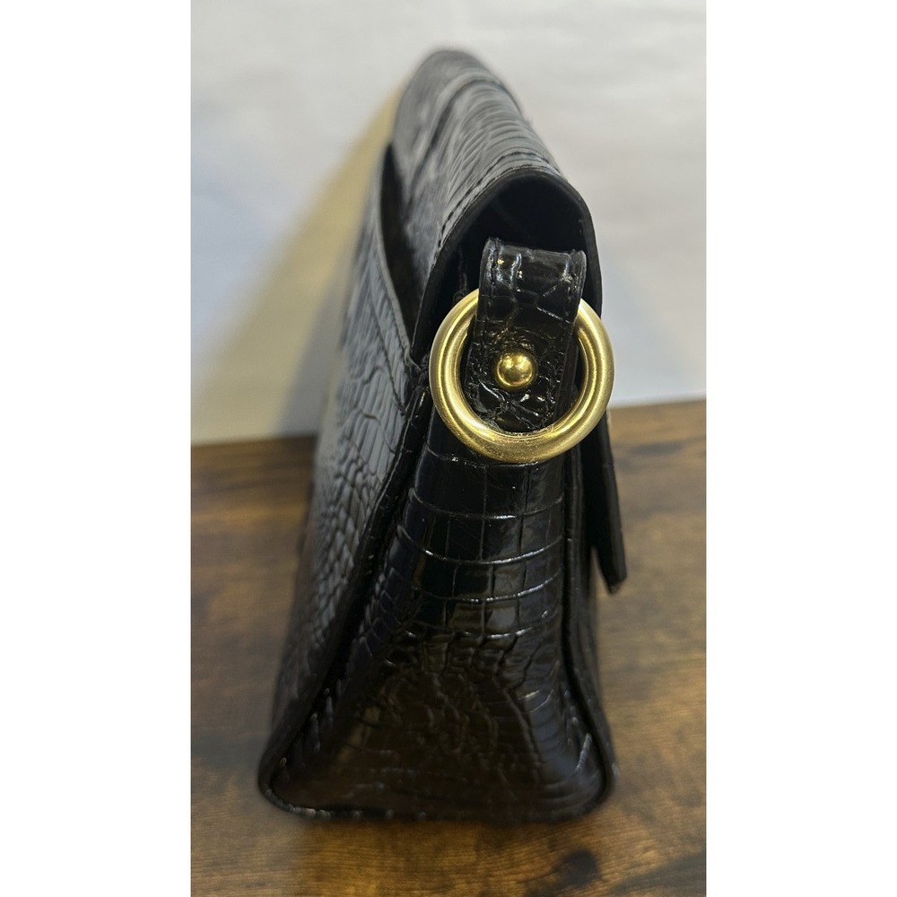 Brahmin Black Croc Embossed Leather Crossbody Style Bag Gold Hardware *No Strap - Picture 15 of 16